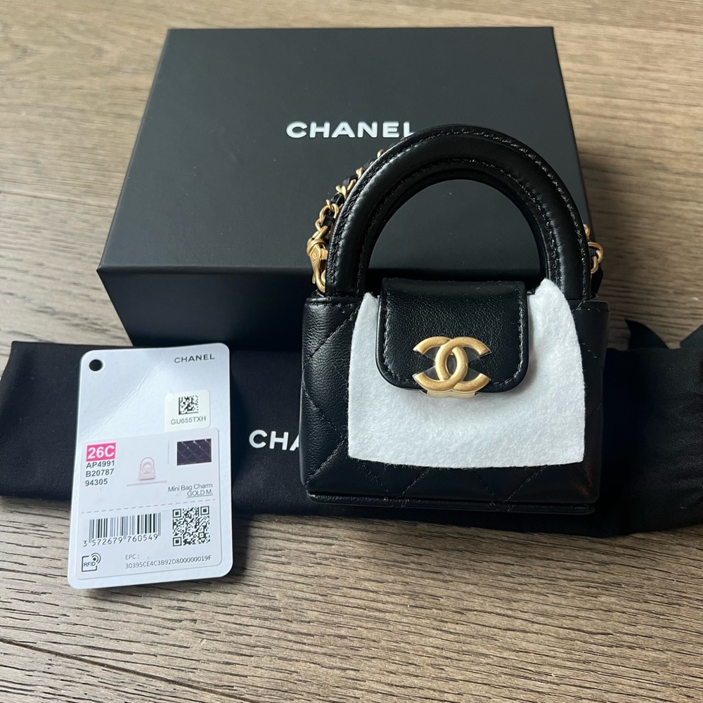 Chanel black nano Kelly bag charm 26C